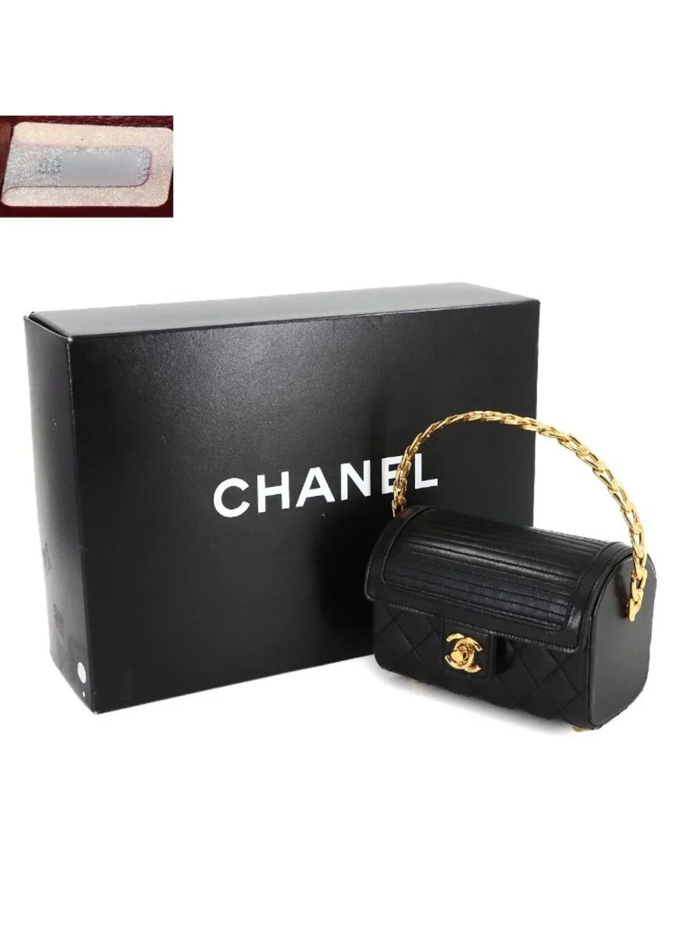 Chanel Quilted Top Handle Flap Hand Bag Lambskin Black Vintage